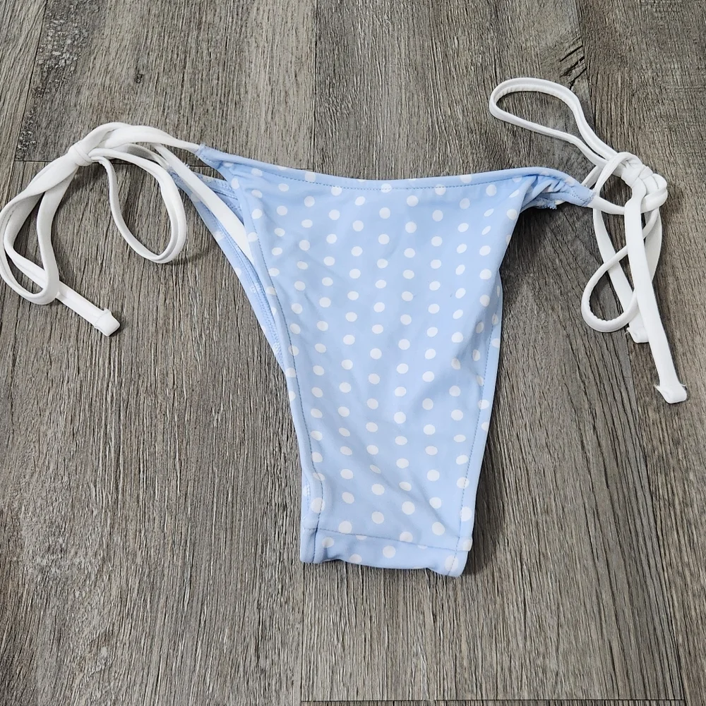 New!Pink x Frankies Bikini Dottie Blue‎ Tie Side Bikini Bottoms
